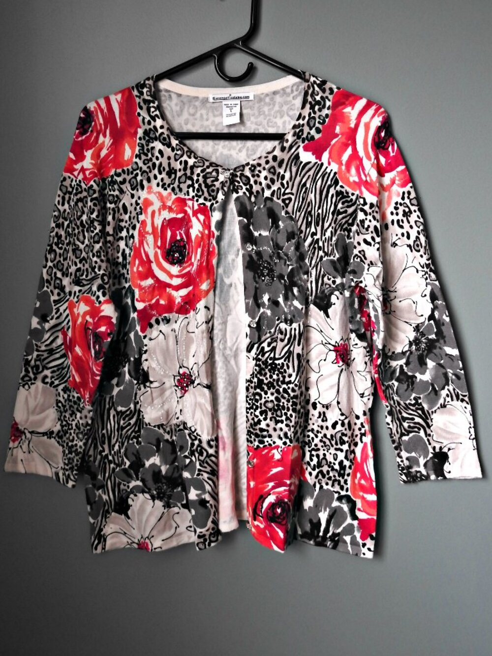 Serengeti Colorful Floral Buttoned-Down Sweater Cardigan - Size Large